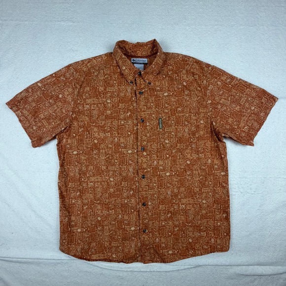 Columbia Other - Columbia Mens AM7958 Short Sleeve Button Up Shirt Orange Block Print Large